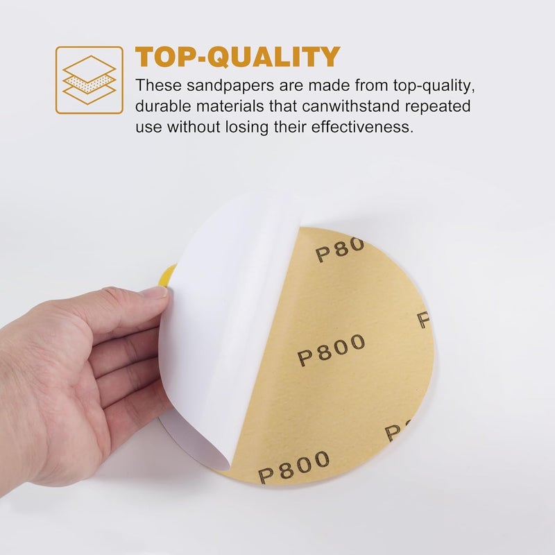 Shawya Gold PSA Sanding Discs 50 Pack 6 Inch with 800 Grit Sandpaper Self Adhesive Stickyback Sanding Disc Sandpaper for Professional Smoothing and Finishing - Image 3